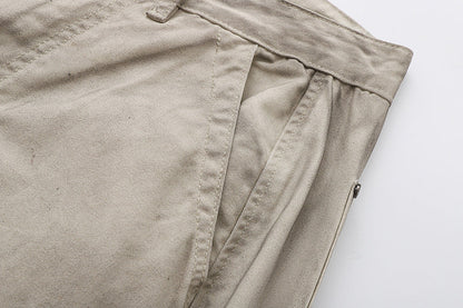 Deconstructed wide-leg cargo pants in light beige