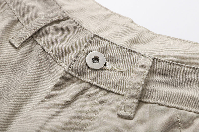 Deconstructed wide-leg cargo pants in light beige