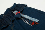 Wide-leg high-waisted denim jeans with ruffled waist