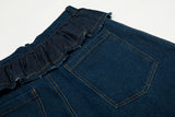 Wide-leg high-waisted denim jeans with ruffled waist