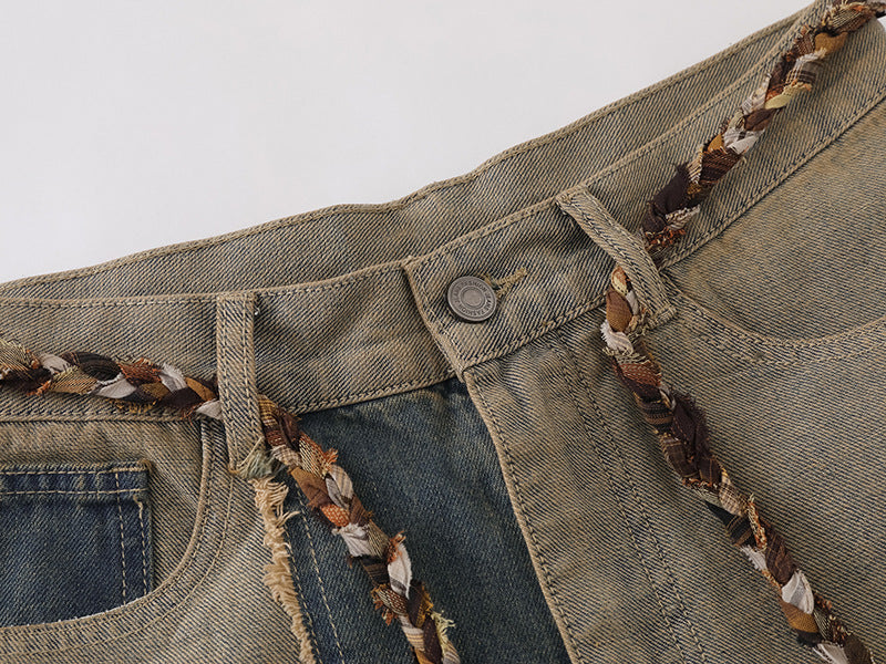 Patchwork wide-leg denim pants