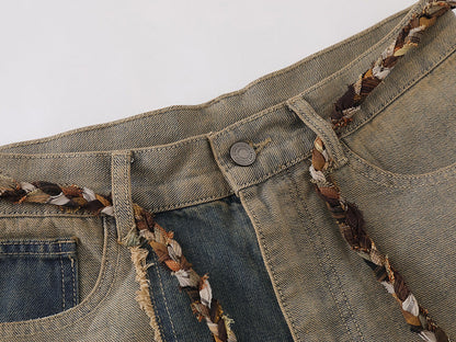 Patchwork wide-leg denim pants