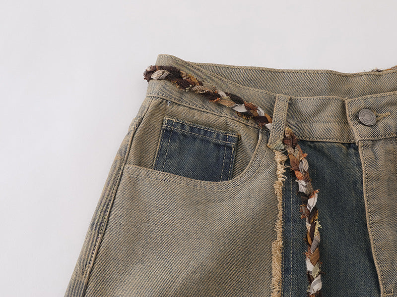 Patchwork wide-leg denim pants