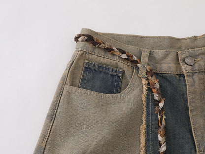 Patchwork wide-leg denim pants