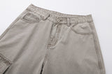 Wide-leg cargo jeans in washed denim