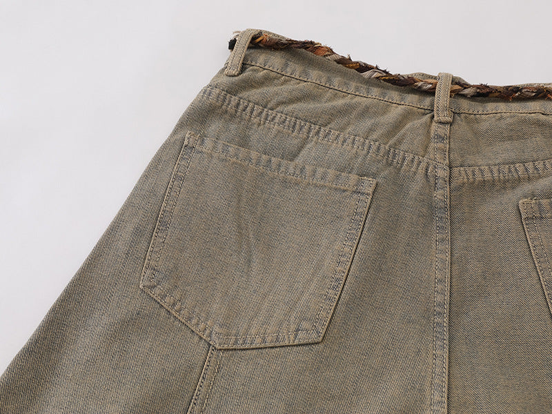 Patchwork wide-leg denim pants