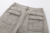 Wide-leg cargo jeans in washed denim