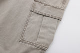 Wide-leg cargo jeans in washed denim