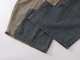 Patchwork wide-leg denim pants