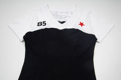 Fitted women's short-sleeved color block T-shirt