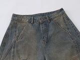Wide-leg distressed denim jeans
