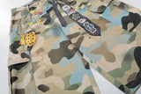 Multicolor camouflage cargo shorts with patches