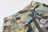 Multicolor camouflage cargo shorts with patches