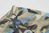 Multicolor camouflage cargo shorts with patches