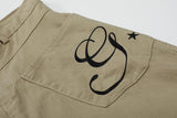 Wide-leg culottes with letter embroidery and pockets
