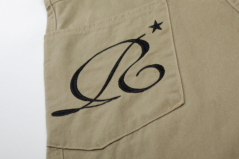 Wide-leg culottes with letter embroidery and pockets