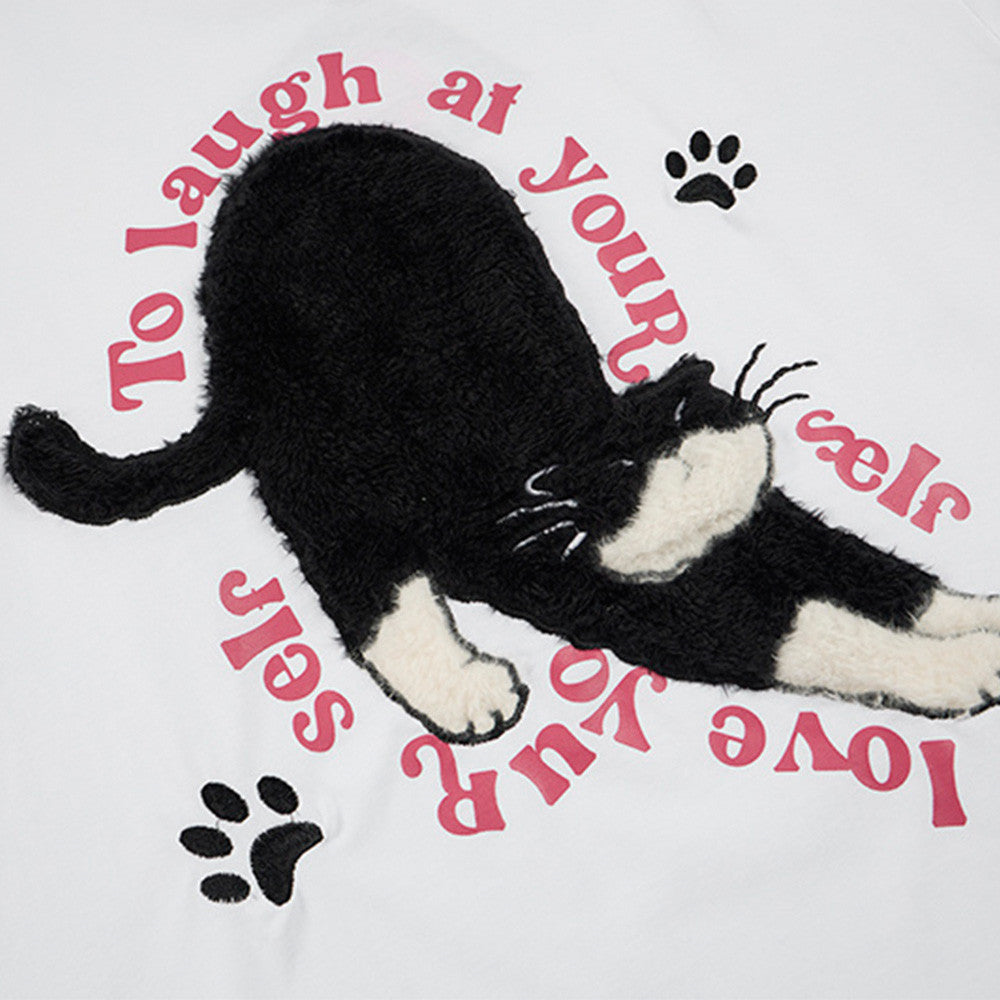 DAXUEN Cat graphic short-sleeved T-shirt with embroidery
