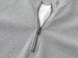 DAXUEN Waffle knit half-zip short sleeve top in grey and black