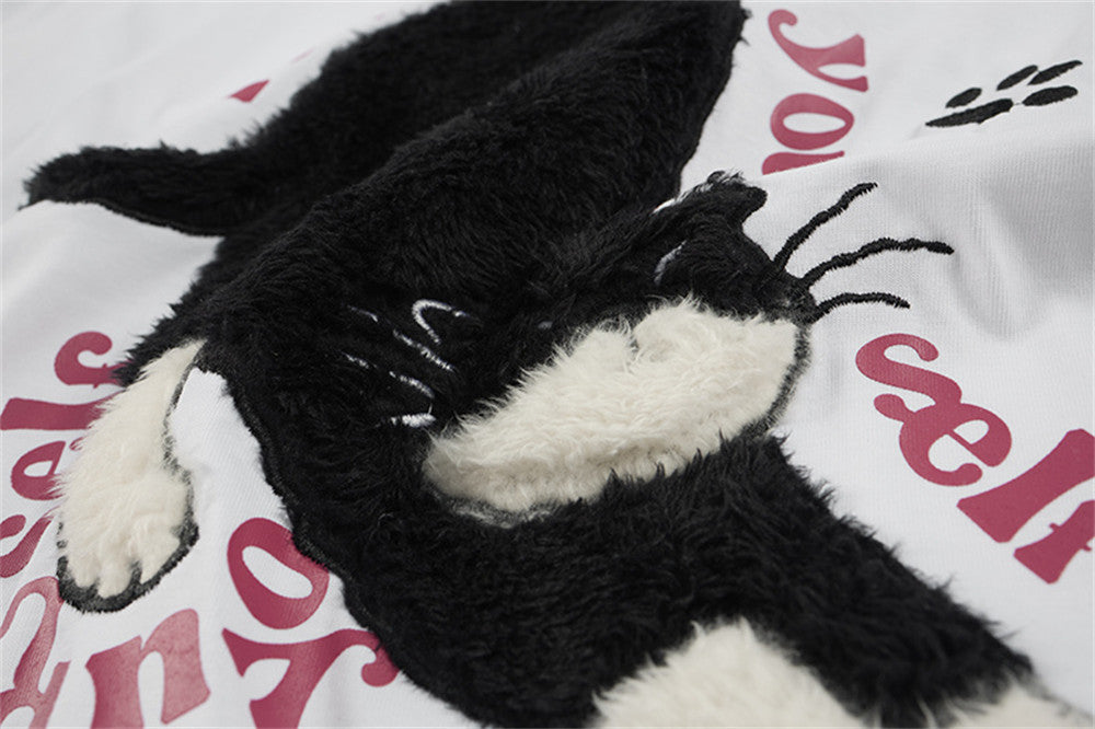 DAXUEN Cat graphic short-sleeved T-shirt with embroidery