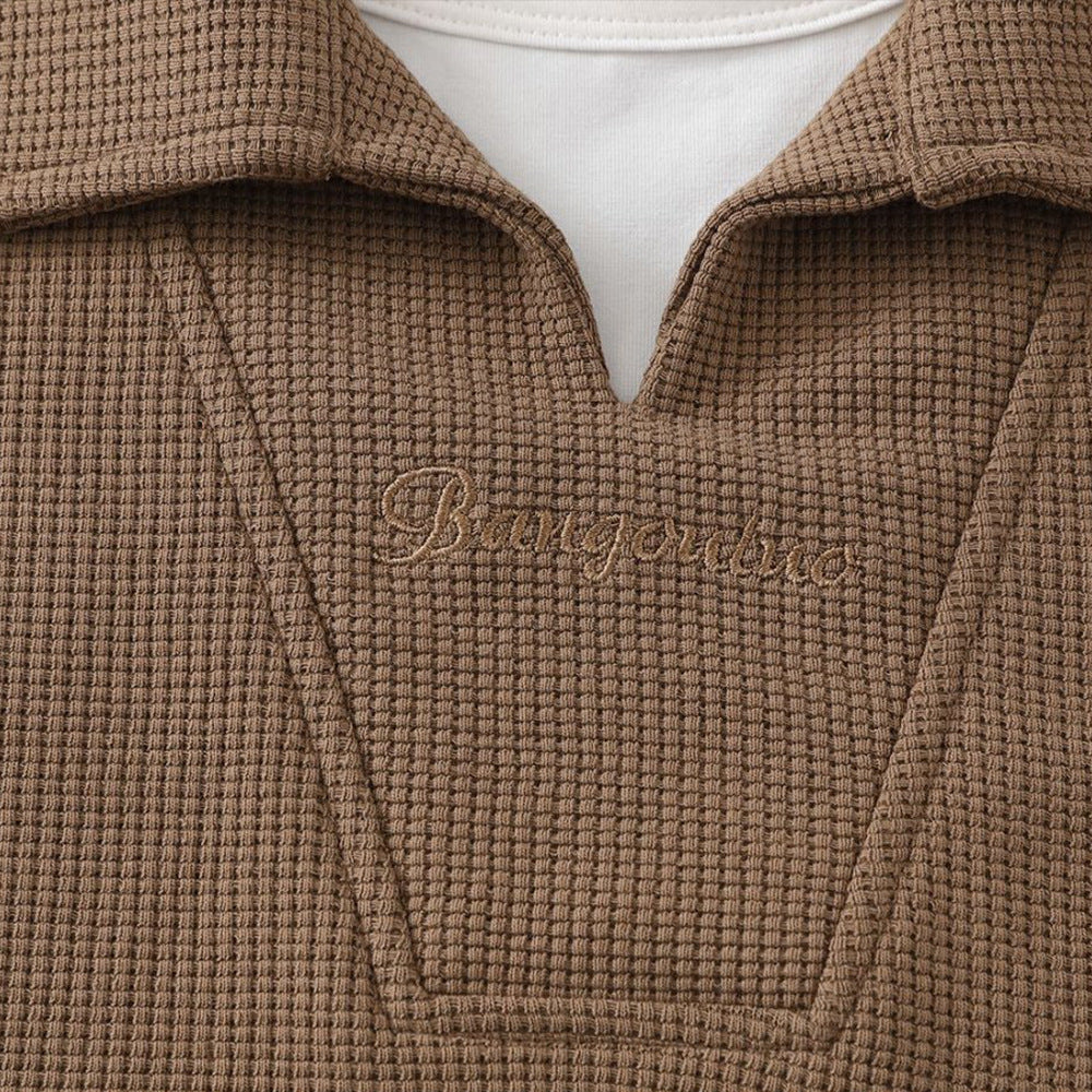 DAXUEN Waffle knit short sleeve polo shirt in brown and black