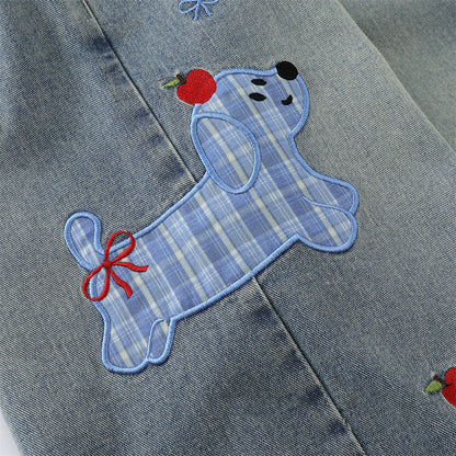 DAXUEN Wide-leg denim shorts with cartoon embroidery