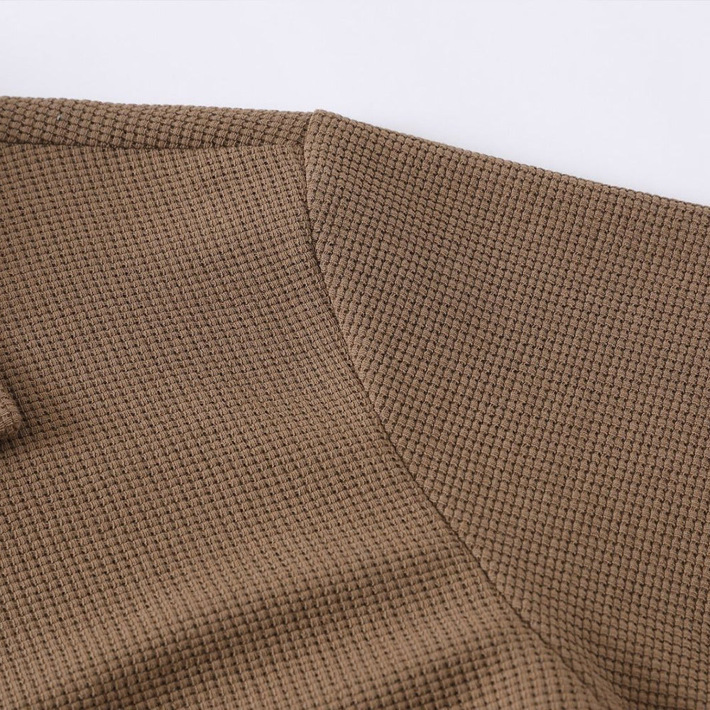 DAXUEN Waffle knit short sleeve polo shirt in brown and black