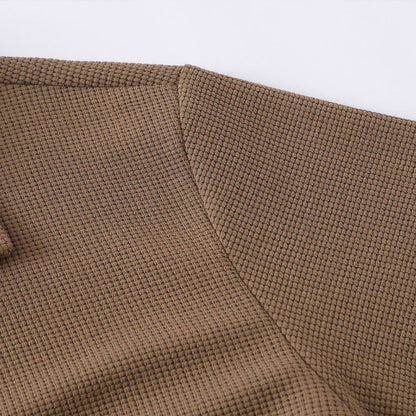 DAXUEN Waffle knit short sleeve polo shirt in brown and black