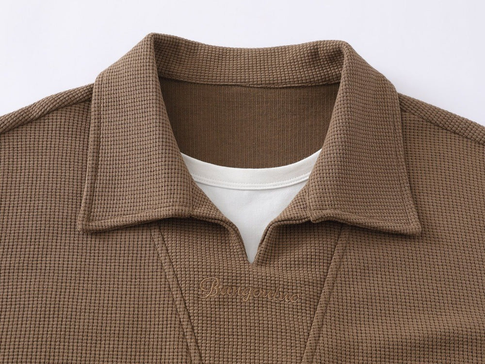 DAXUEN Waffle knit short sleeve polo shirt in brown and black