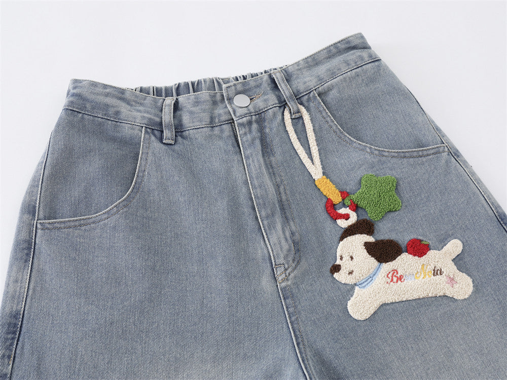DAXUEN Embroidered wide-leg denim culottes