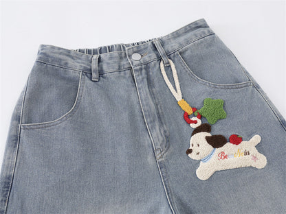 DAXUEN Embroidered wide-leg denim culottes
