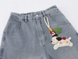 DAXUEN Embroidered wide-leg denim culottes