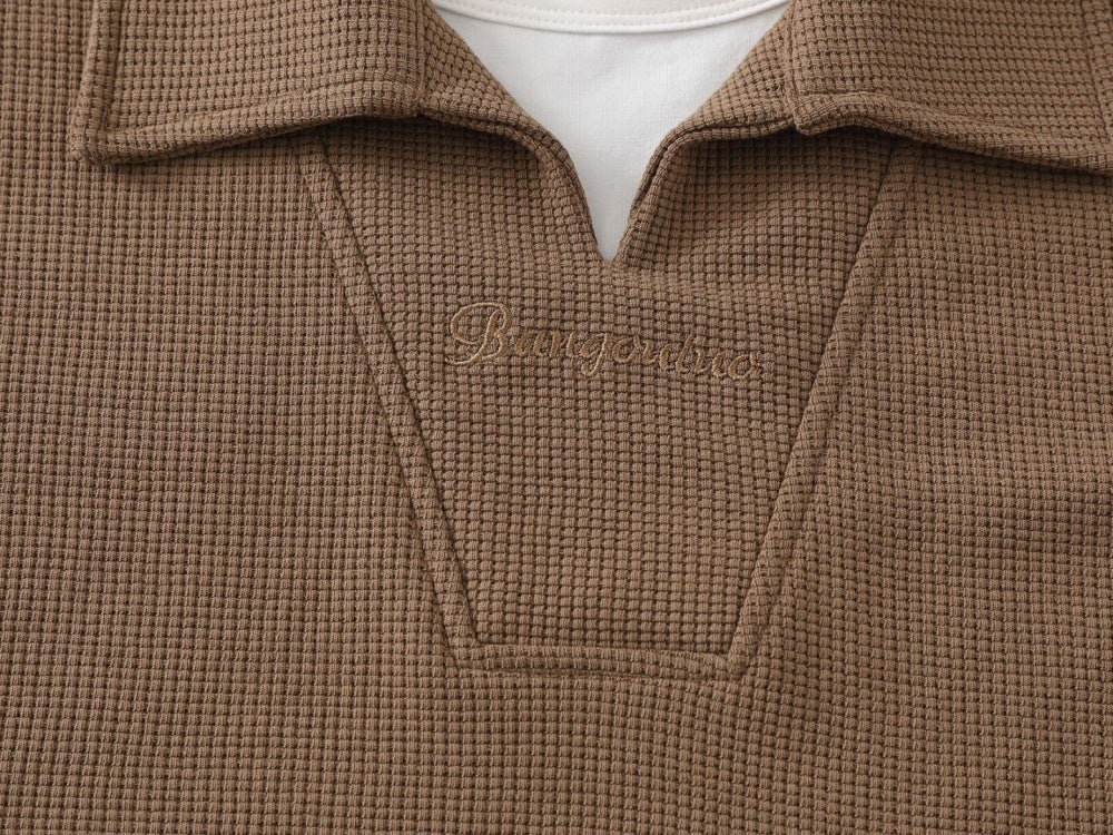 DAXUEN Waffle knit short sleeve polo shirt in brown and black