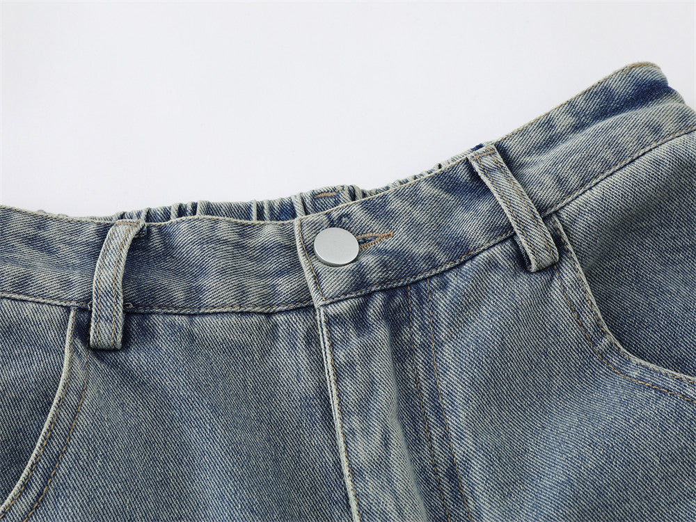 DAXUEN Wide-leg denim shorts with cartoon embroidery