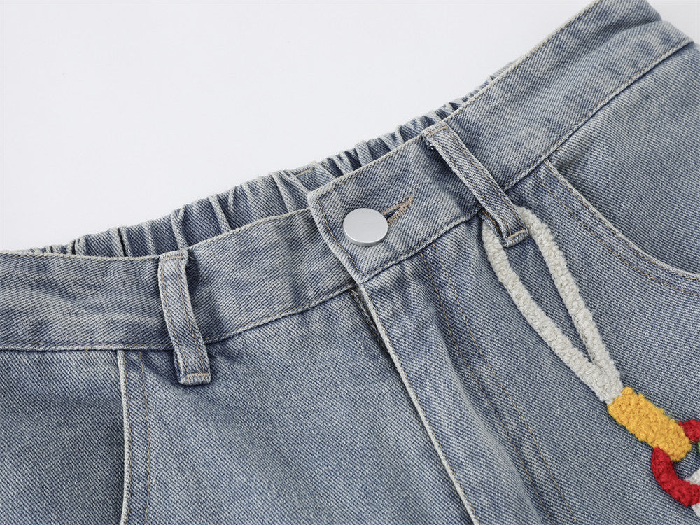 DAXUEN Embroidered wide-leg denim culottes