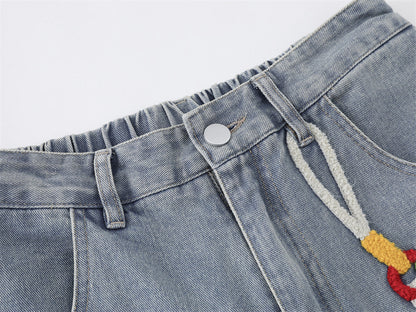 DAXUEN Embroidered wide-leg denim culottes