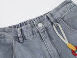 DAXUEN Embroidered wide-leg denim culottes