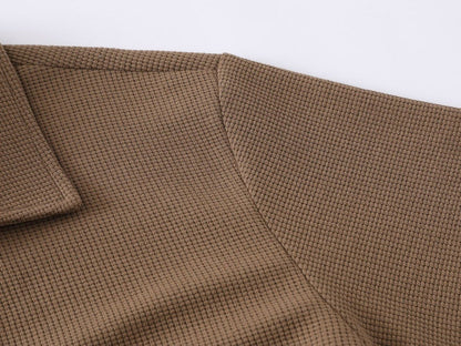 DAXUEN Waffle knit short sleeve polo shirt in brown and black