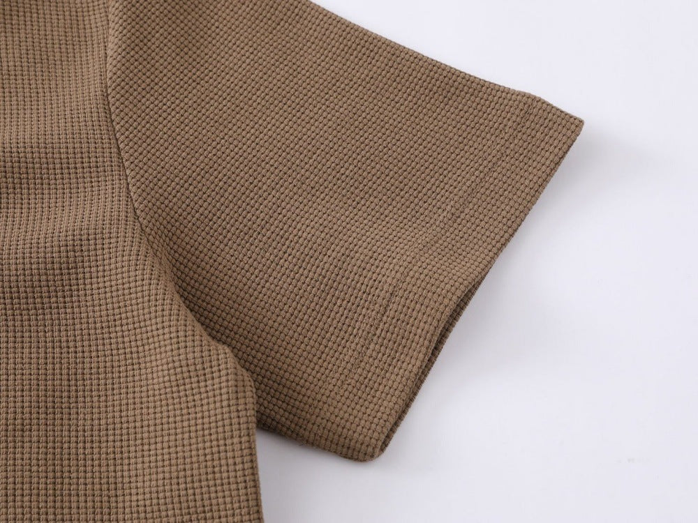 DAXUEN Waffle knit short sleeve polo shirt in brown and black