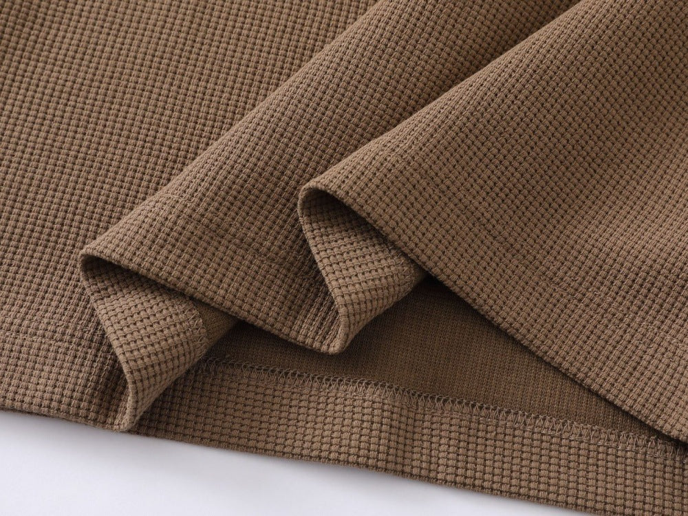 DAXUEN Waffle knit short sleeve polo shirt in brown and black