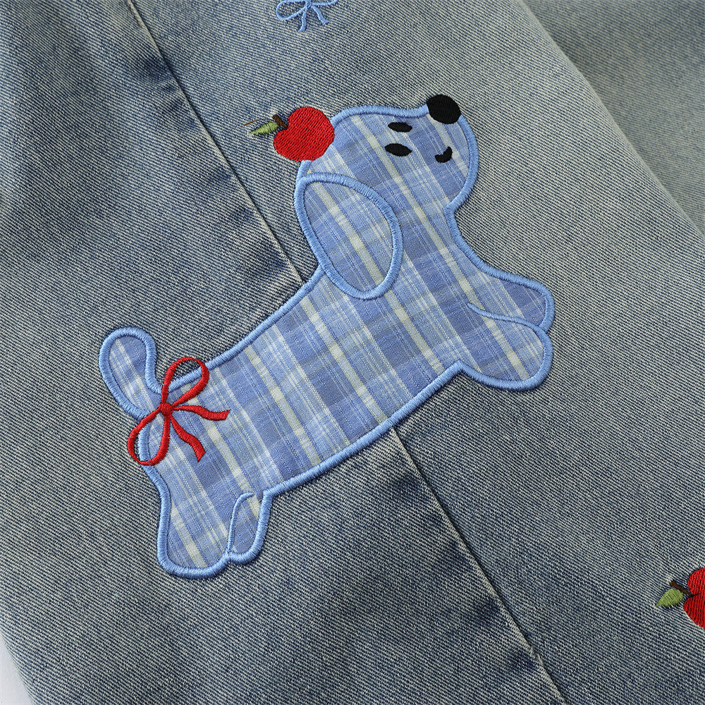 DAXUEN Wide-leg denim shorts with cartoon embroidery