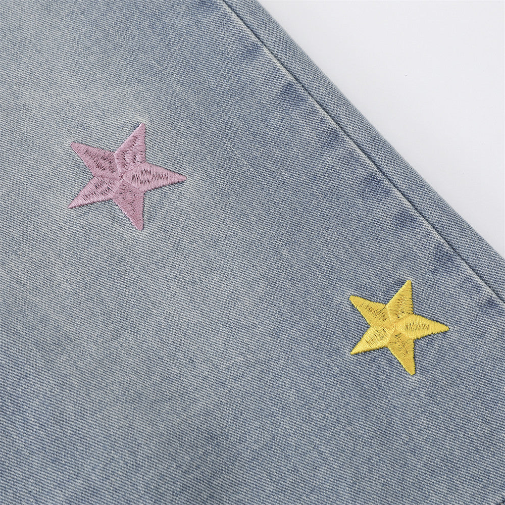 DAXUEN Embroidered wide-leg denim culottes