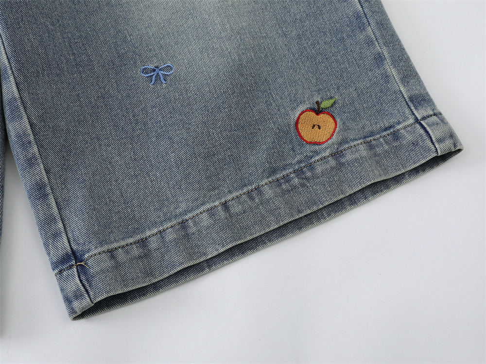 DAXUEN Wide-leg denim shorts with cartoon embroidery