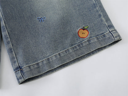 DAXUEN Wide-leg denim shorts with cartoon embroidery