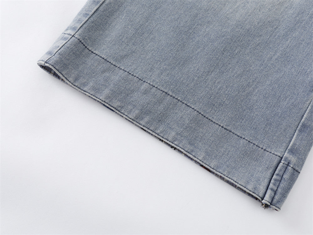 DAXUEN Embroidered wide-leg denim culottes