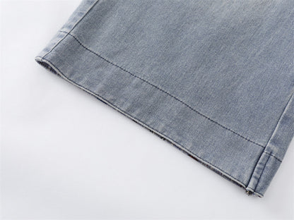DAXUEN Embroidered wide-leg denim culottes