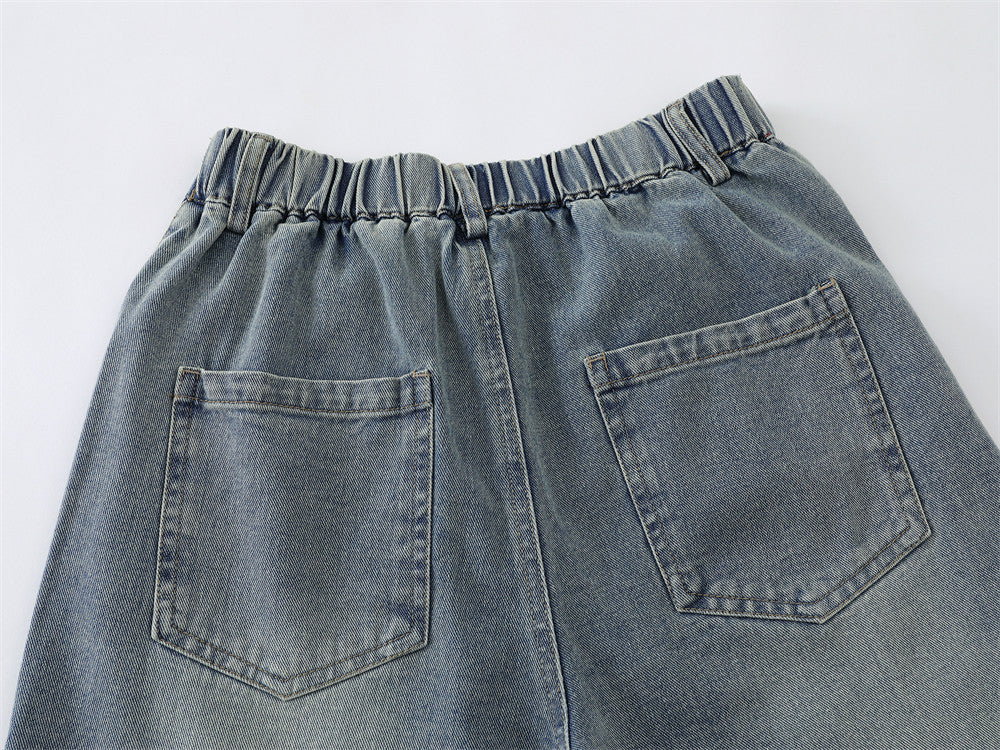 DAXUEN Wide-leg denim shorts with cartoon embroidery