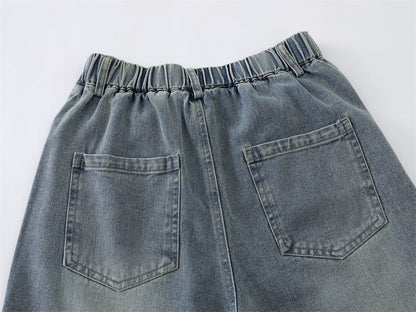 DAXUEN Wide-leg denim shorts with cartoon embroidery