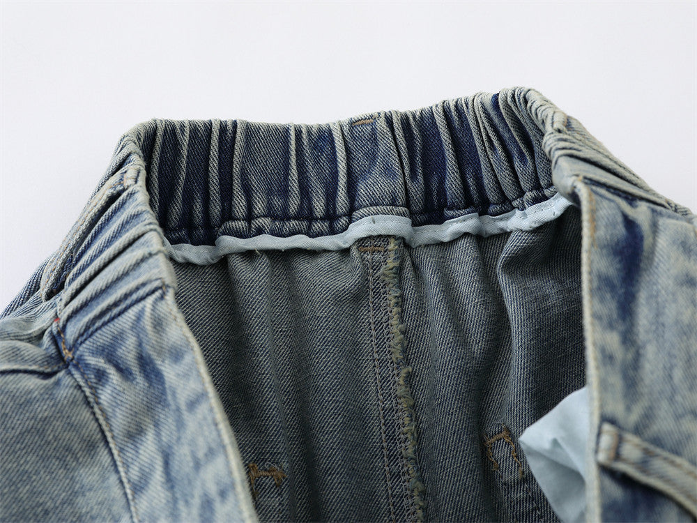 DAXUEN Wide-leg denim shorts with cartoon embroidery