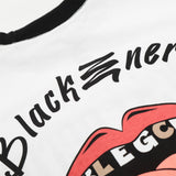 DAXUEN White ringer T-shirt with bold text and graphic
