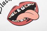 DAXUEN White ringer T-shirt with bold text and graphic
